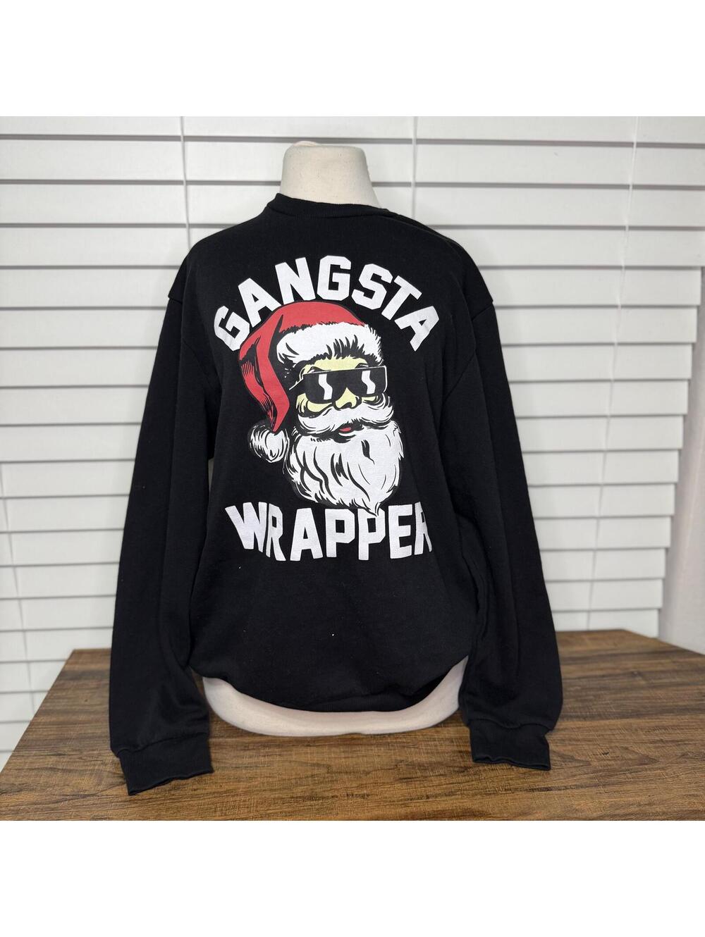Holiday Time Gangsta Wrapper Christmas Sweatshirt Men's Large